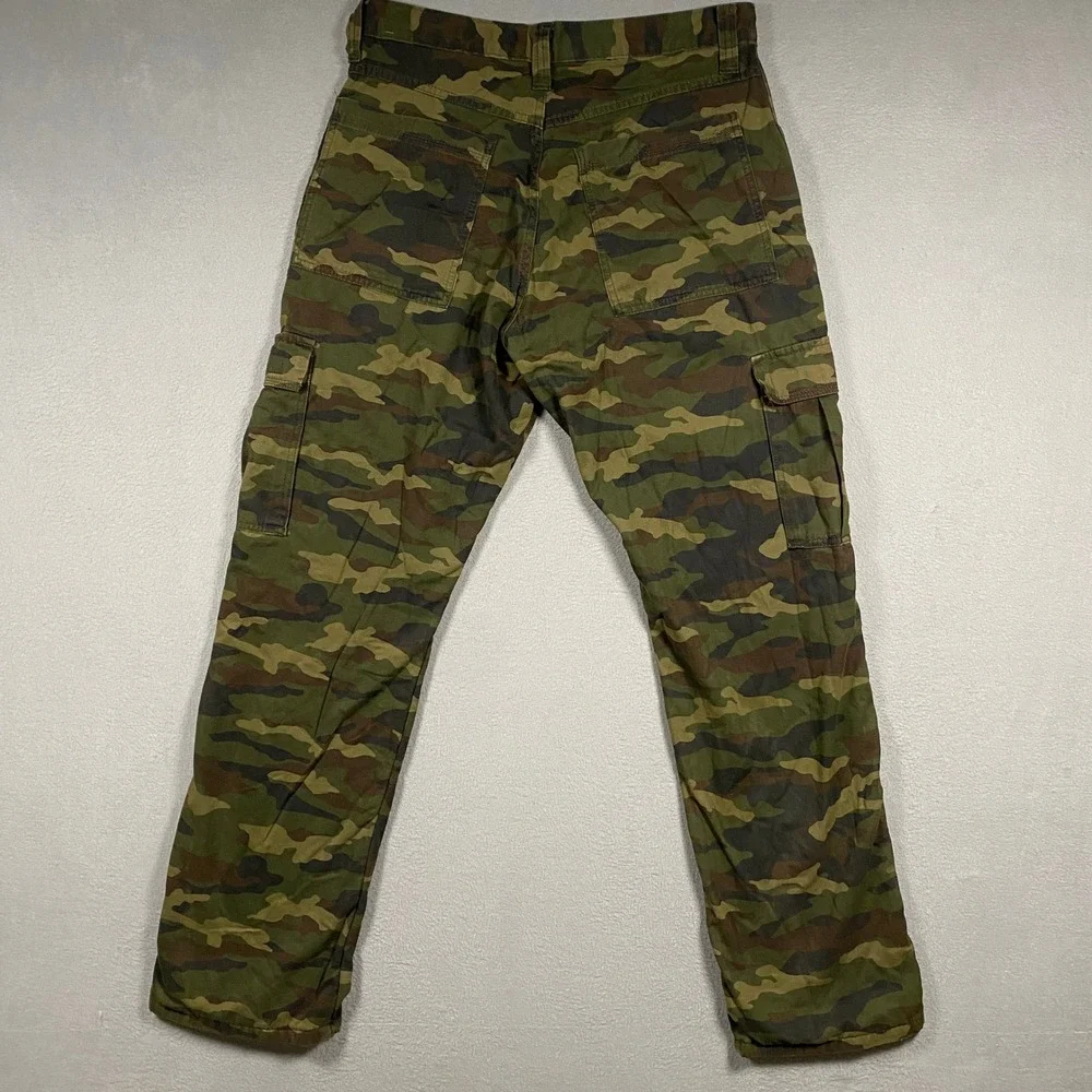 Wrangler Fleece Lined Camo Cargo Pants Mens 30x32 Green Relaxed Fit 112359782